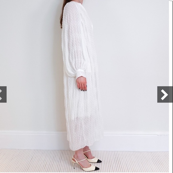 ZARA MIDI DOTTED MESH DRESS Large SEMI-SHEER BALLOON SLEEVES WHITE - Picture 4 of 7